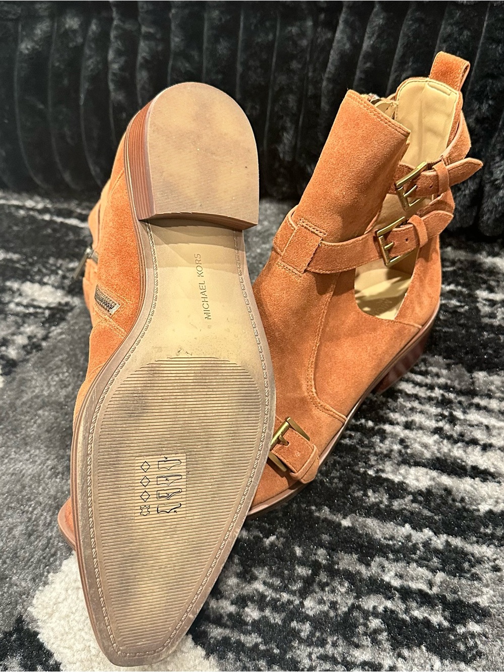 Micheal Kors Women Suede Ankle Boots with Buckle Straps - Rust - Picture 2 of 3
